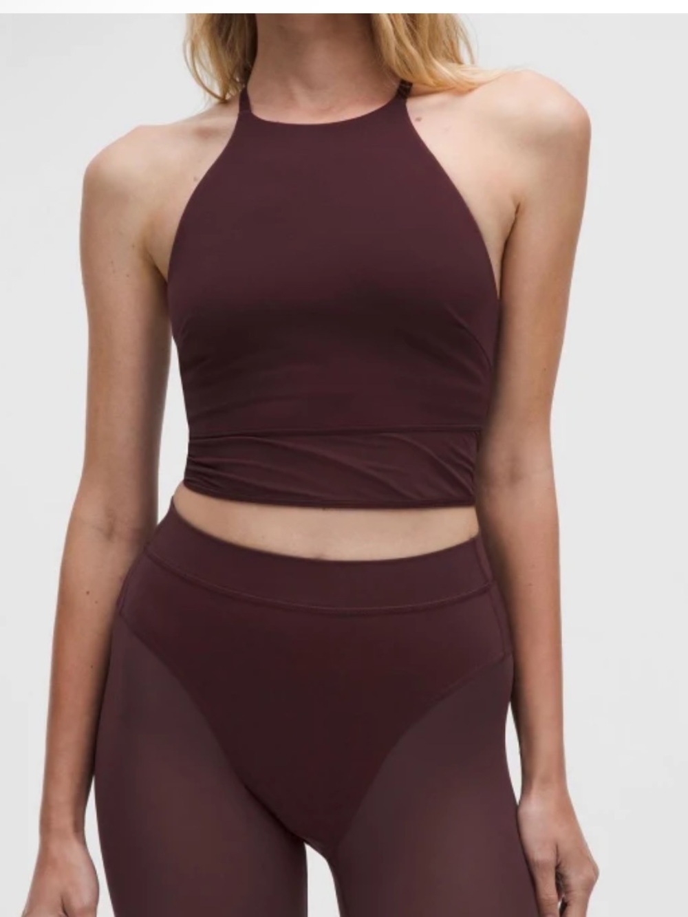 Nulu High-Neck Mesh-Hem Tank Top Black Plum Sz XL